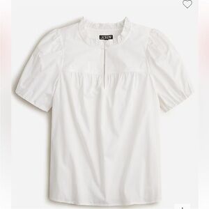 J. Crew Ruffleneck Short-sleeve Cotton Top in Crisp White Size Small